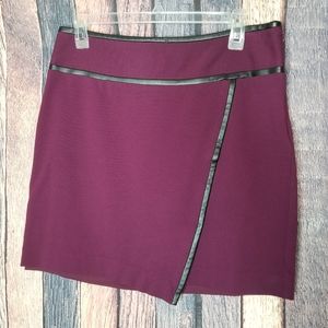 Plum Mini Skirt with Faux Leather Trim